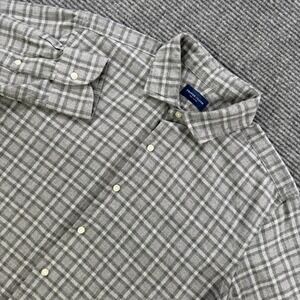 Proper Cloth Mens 16.5 Grey White Plaid Flannel Button Down Long Sleeve Shirt